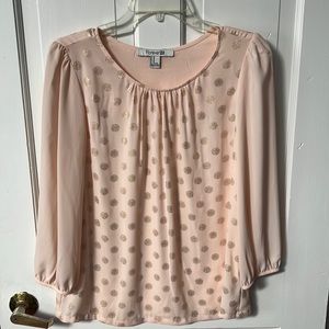 Forever21 size M flowy baby pink gold polka dot top